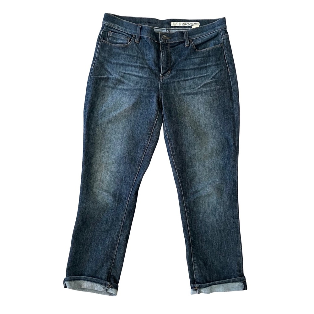 DKNY Mid Rise Cuffed Capri Womens Jeans Blue Size 8 Stretch Straight Leg‎ Dark